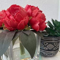 Aesthetic Home Decor Bundle – Faux Plant + Faux Floral Arrangement 🌿🌸