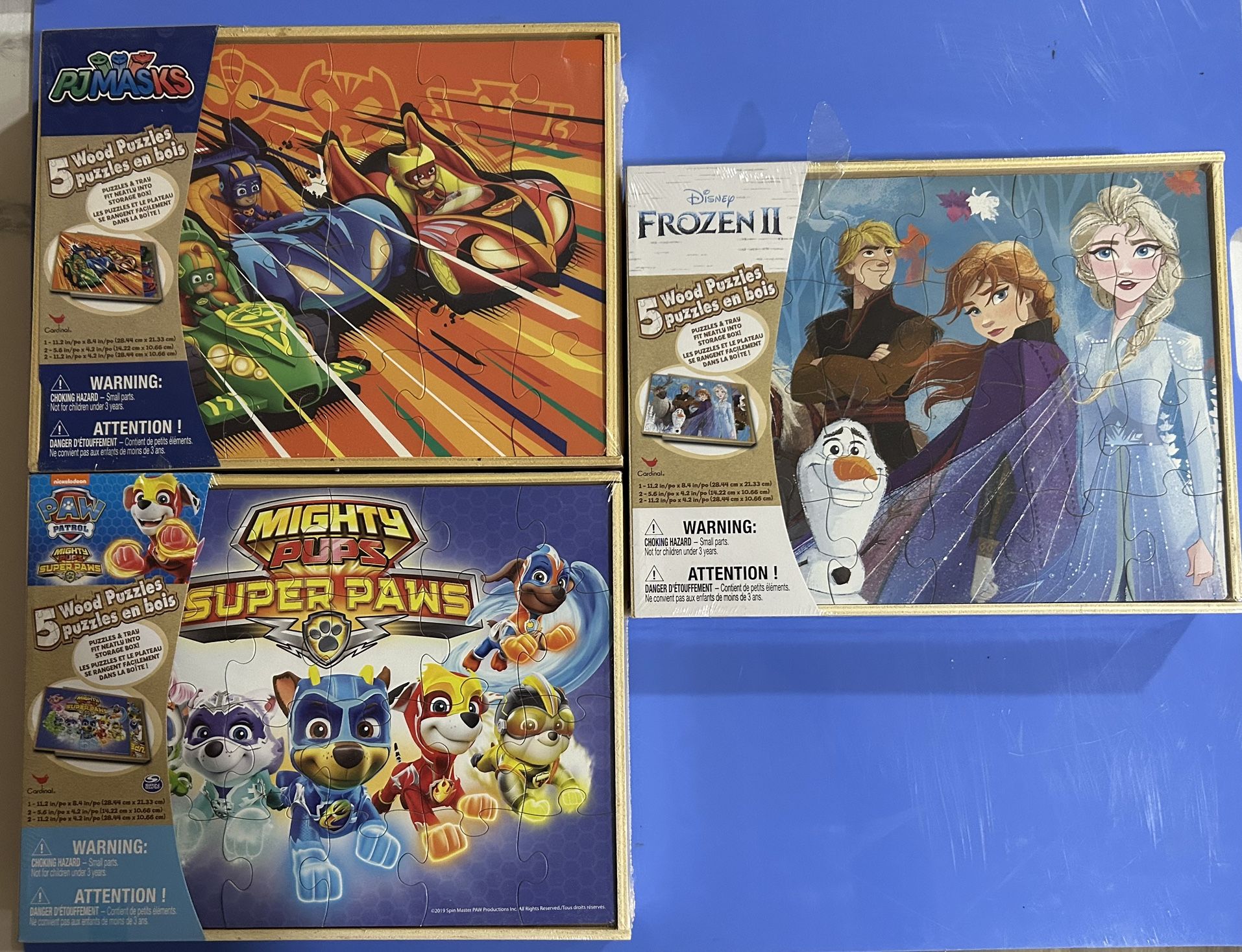 Wooden Puzzles Set Of 5 New Frozen II, Paw Patrol & PJ Masks