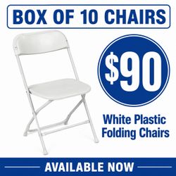 10 white plastic folding chairs