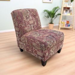 Red Paisley Floral Jacquard Armless Slipper Side Chair