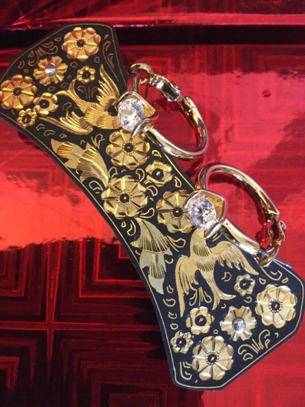 Gold decorated Hair ornament - barrette / Crystal hoop earrings together 🛍🌸🌿