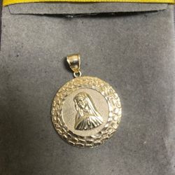 Virgin Mary Nugget Medallion Pendant Solid 10K Yellow Gold