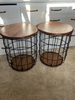 2 Wooden and metal side tables with storage