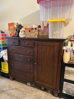Dark Wood Dresser with Drawers and Cabinet