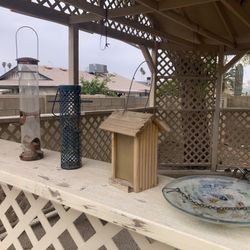 $5 Each Or All For $10! 3 Birds Feeders Plus Birdbath Bird Food