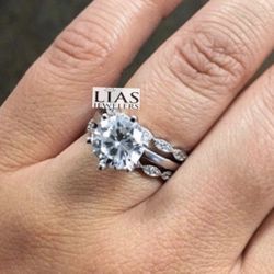 New 18k White Gold Wedding Ring Set 