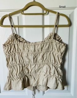 Ruched Linen Crop Top Size Small & Jeans