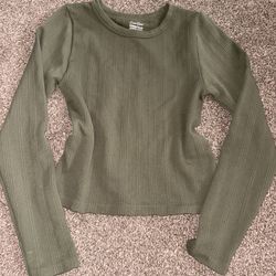 Olive Sage Green Long Sleeve Top Cropped
