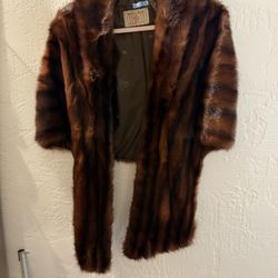 Vintage Stripe Mink Fur Stole Cape Capelet Wrap Shawl