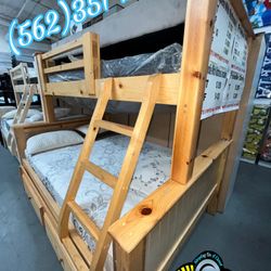 Triple Natural Bunk Bed With Mattresses Colchones Nuevos 