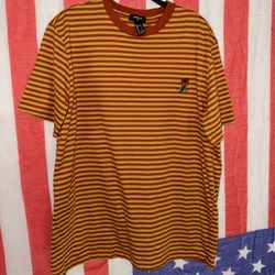 Forever 21 Men's Large Striped T-Shirt with Rose design