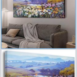 Wildflowers Wall Art for Living Room Bedroom Daisy Floral Canvas Picture, Nature Landscape Painting,