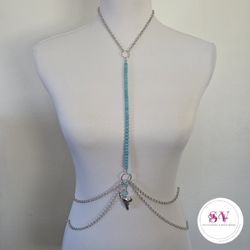 Silver Y-Shaped Body Chain with Turquoise Beads 