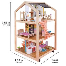 Large dollhouse with Barbie’s, LOL Dolls, furniture, and accessories