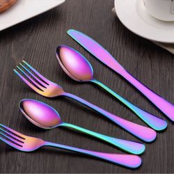Flatware Set 20 Piece Stainless Steel Colorful Plated Cutlery Set Service For 4