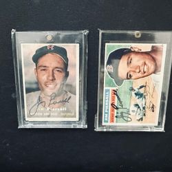 2 Rare Topps Autographed 1950’s Jimmy Piersall Autographed Baseball Cards Red Sox