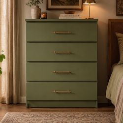 4 Drawer Dresser Green w/ Antiqued Brass Hardware — Refurbished