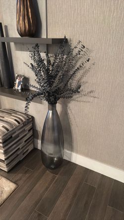 Tall Smoke Gray Blue Glass Floor Vase