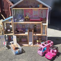 Kid Kraft Barbie House (Big!) With Everything Pictured (Including Horse, Jeep And Bus) 