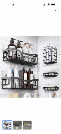 Adhesive Shower Caddy, 5 Pack Rustproof Stainless Steel Bath Organizers With Large Capacity, No Drilling Shelves for Bathroom Storage & Home Decor (Bl