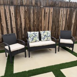 3-Piece All-Weather Wicker Patio Furniture Set — Sofa + 2 Chairs (Fair Condition, As-Is)