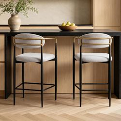 Set of 4  Gray Bouclé Counter Stools