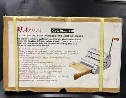 NEW Akiles CoilMac ECI 4:1 Coil Binding Machine w/ Electric Inserter. Factory Sealed. Free to ask, I reply
