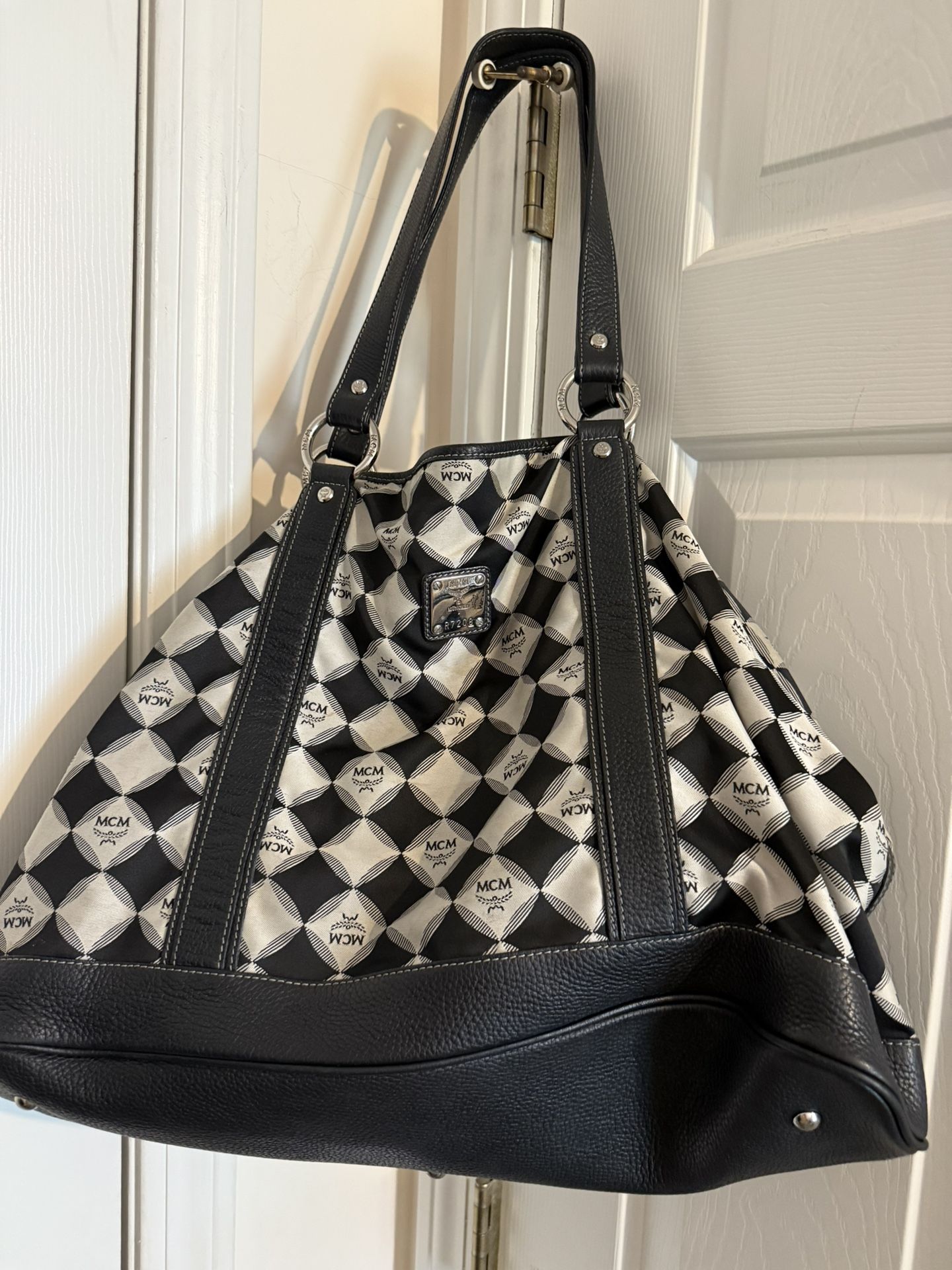Authentic Gorgeous Large Nylon And Leather MCM Bag It’s Black And White