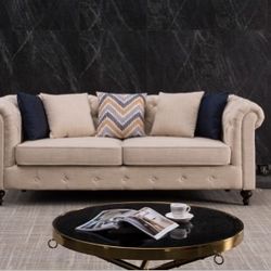 Brand New Beige Fabric Sofa With Tufted Design 