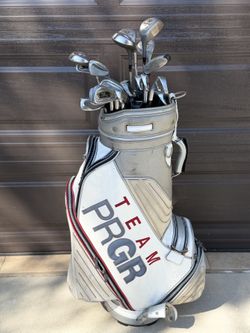TE 3 PRGR Vintage Yokohama Team Program Golf Bag With Golf Clubs For Sale!!