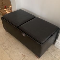 Dark Brown Leather Ottoman With Trays And Storage