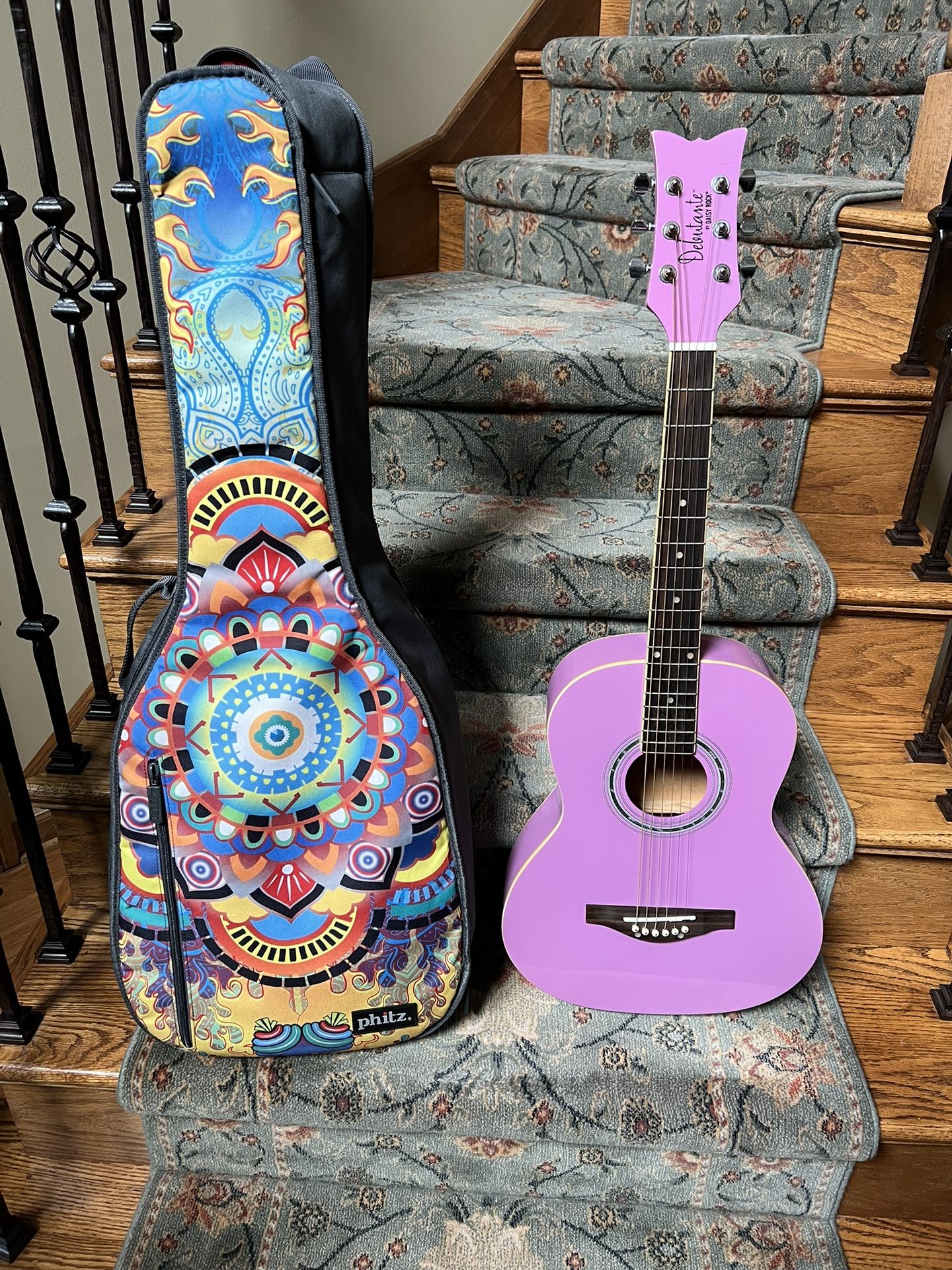 Pink Acoustic Guitar With Case