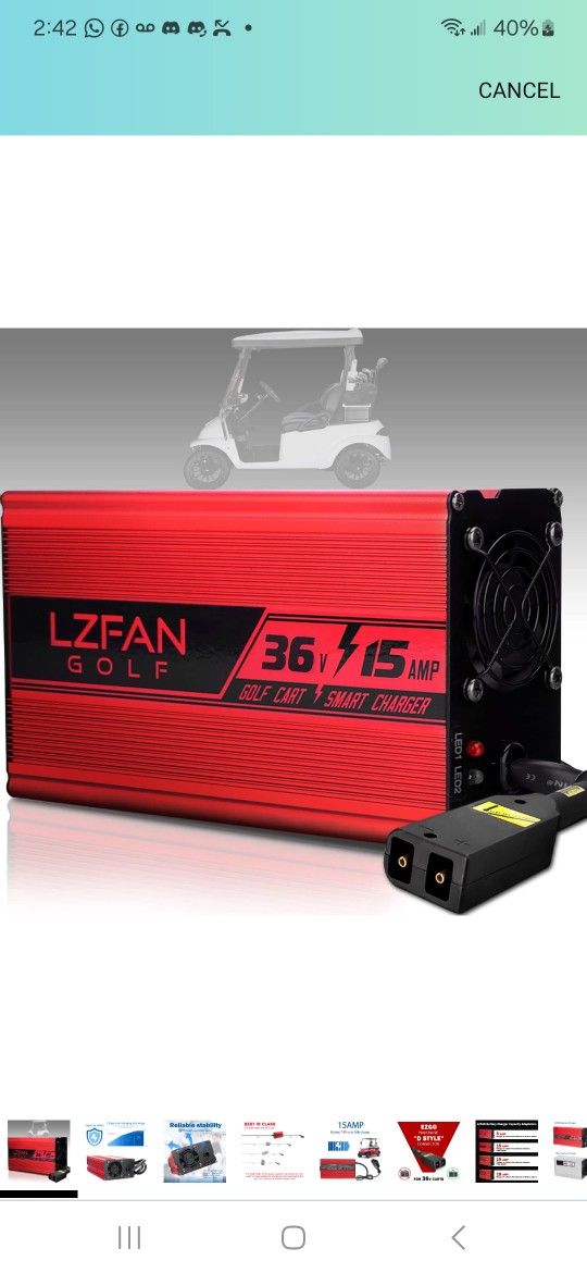 36V 15AMP Golf Cart Charger, EZGO TXT Battery Charger for 36 Volt Golf Carts -D Style Plug (36V15AMP)
