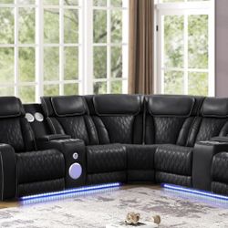Brand New Elegant LED Comfy Reclining Sectional W/ Sound System 