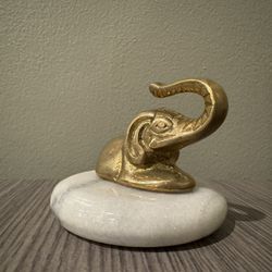 Vintage Solid Brass Elephant Paperweight on Marble Base