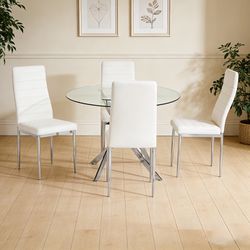 White - Glass Table + 4 Chairs **NEW ARRIVAL**