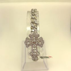 925 Silver 7” CZ Cross Cuban Bracelet 11.90g 187630/5