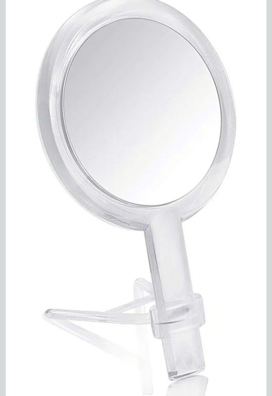 1X & 10X Magnifying Double Side Hand Makeup Mirror with Stand, Handheld Vanity Mirror, Clear