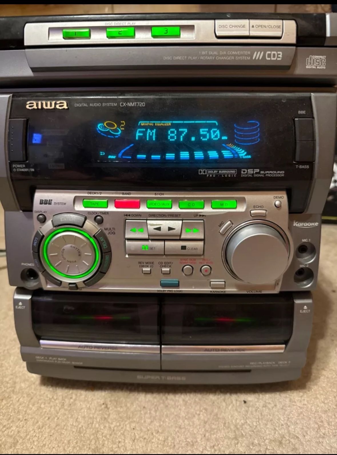 aiwa stereo system vintage, CX-NMT720, 3 CD Changer, Digital