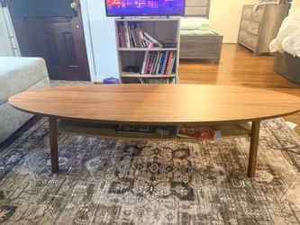 Mid-Century Oval Wood Coffee Table with Shelf