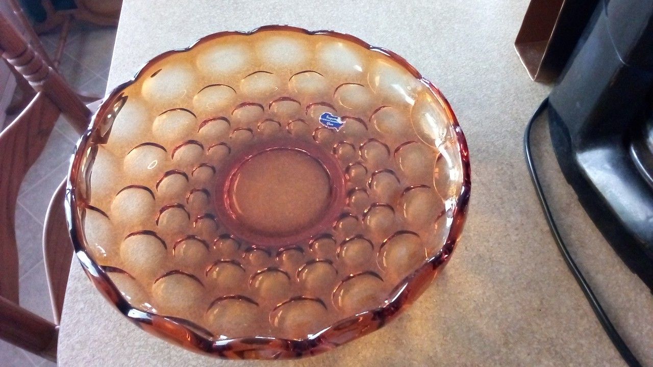 IMPERIAL AMBER GLASS COIN / THUMBPRINT PLATE