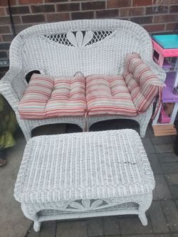 White Wicker Loveseat and Coffee Table Set