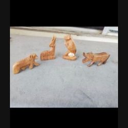 Vintage set of 4 Hand-Carved Wooden Animal Figurines