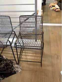 Set of 3 Crate & Barrel Tig Metal Bar Stools (Bar Height)  A