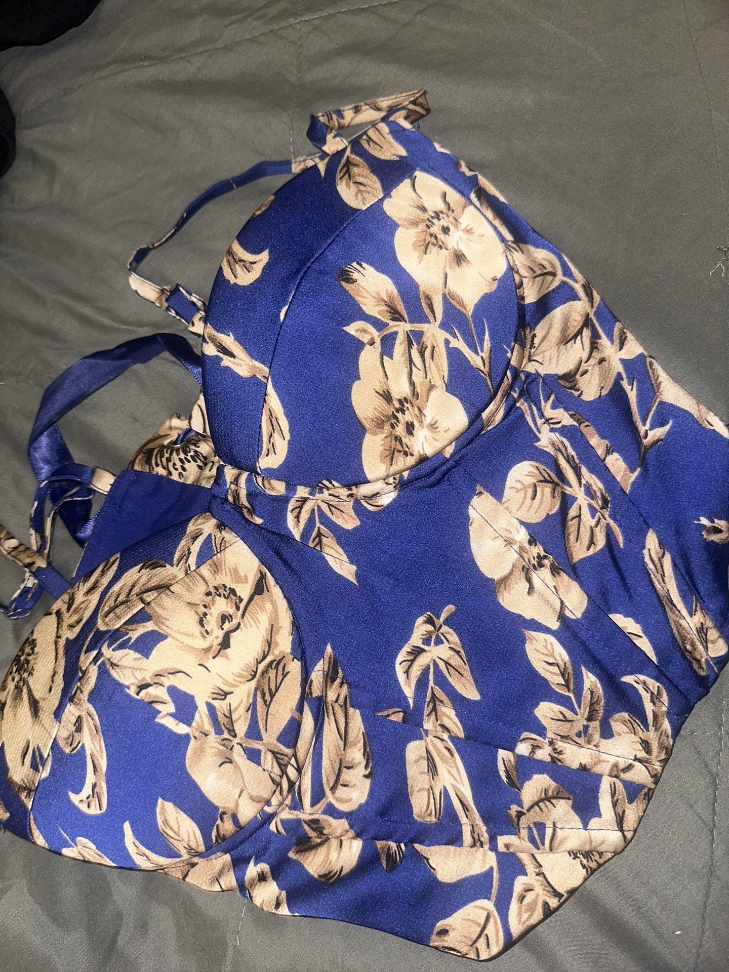 SHEIN blue lace up corset top