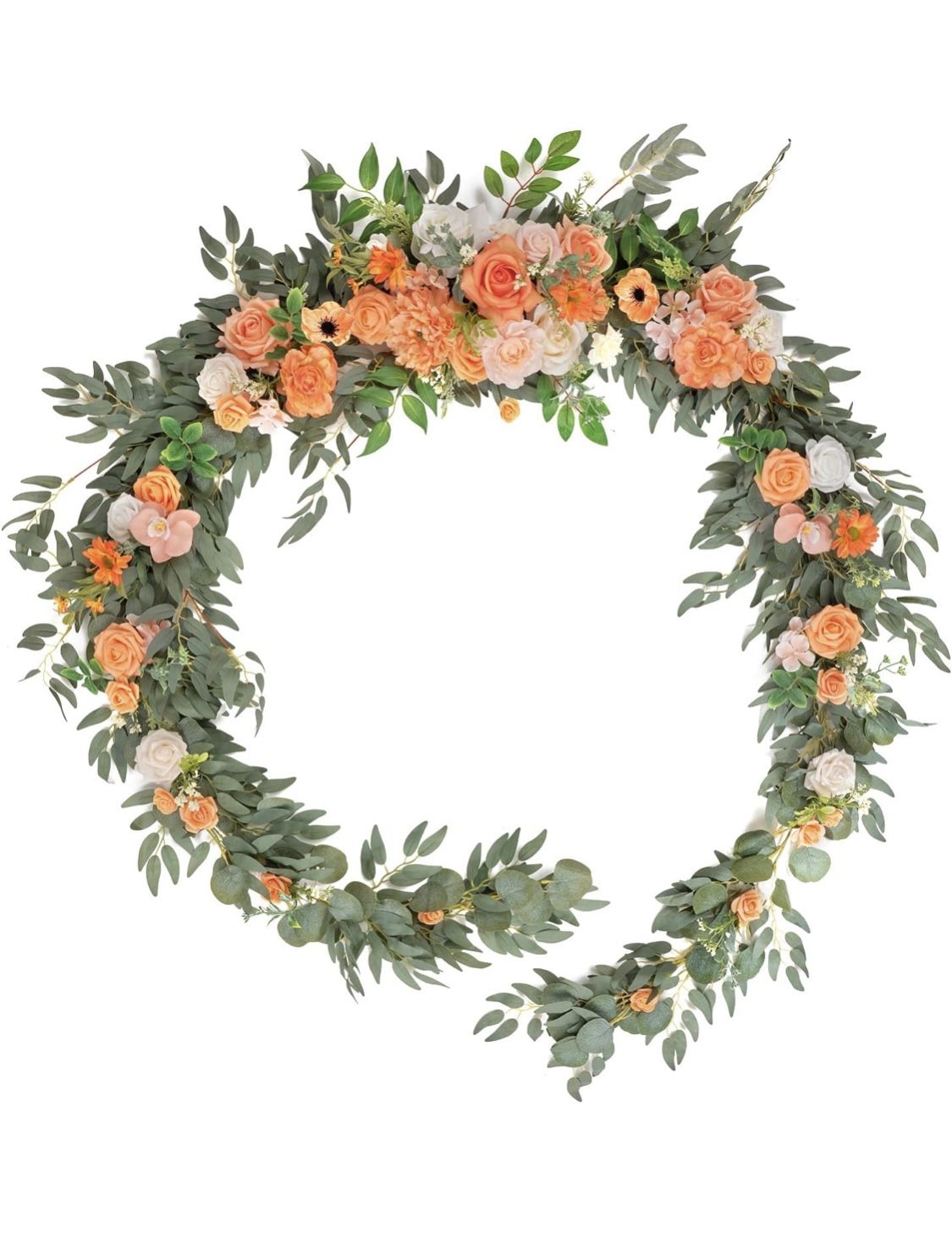 TINGE TIME 9FT Flower Garland With Rose, Handcrafted Eucalyptus Floral Garland For Wedding Sweetheart Table, Wedding Arch Flowers For Backdrop Head Ta