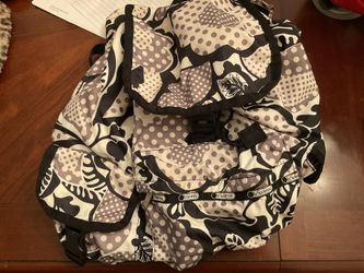 LeSportsac Backpack Black and White Flowers 18” x 12” x 7