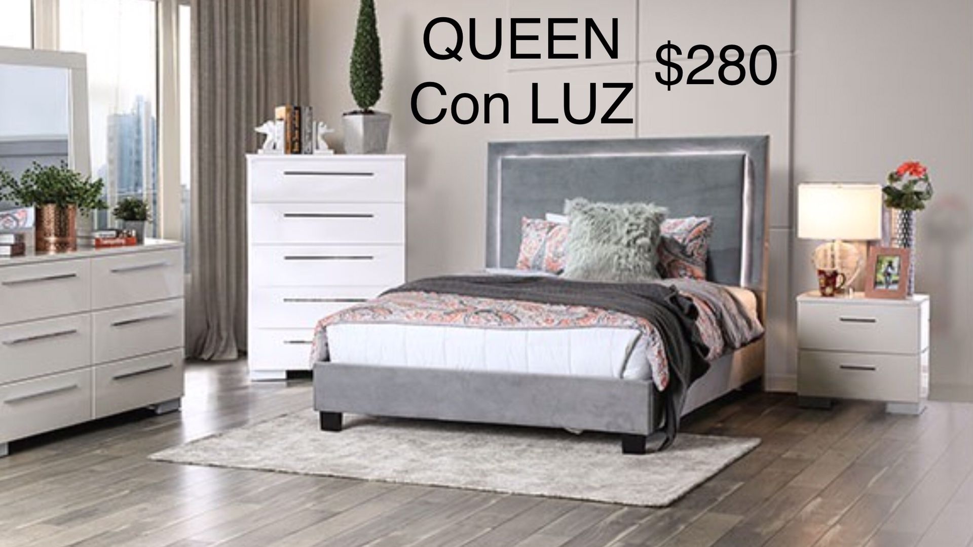 QUEEN NUEVA EN SU CAJA / CON LUZ / no incluye colchón/ QUEEN NUEVA EN SU CAJA / WITH LIGHT/ only bed frame