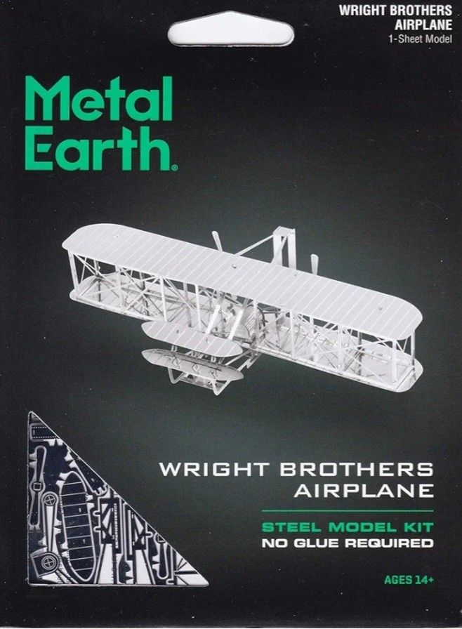 Metal Earth Wright Brothers Airplane 3D Metal Model Kit Fascinations New Sealed.
The image shows a Metal Earth Wright Brothers Airplane 3D Metal Mode