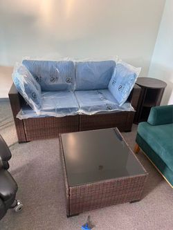 Rattan Patio Loveseat and Coffee Table Set